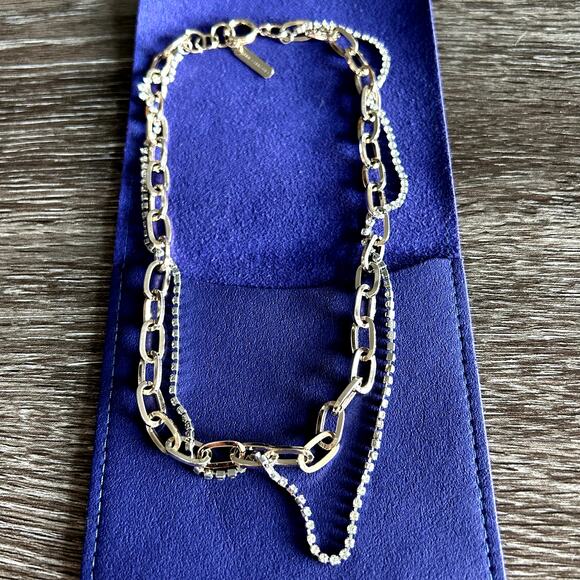 EUC Justine Clenquet Kirsten Necklace Two-Tone Layered Chain Crystal Gold Silver - Picture 13 of 16